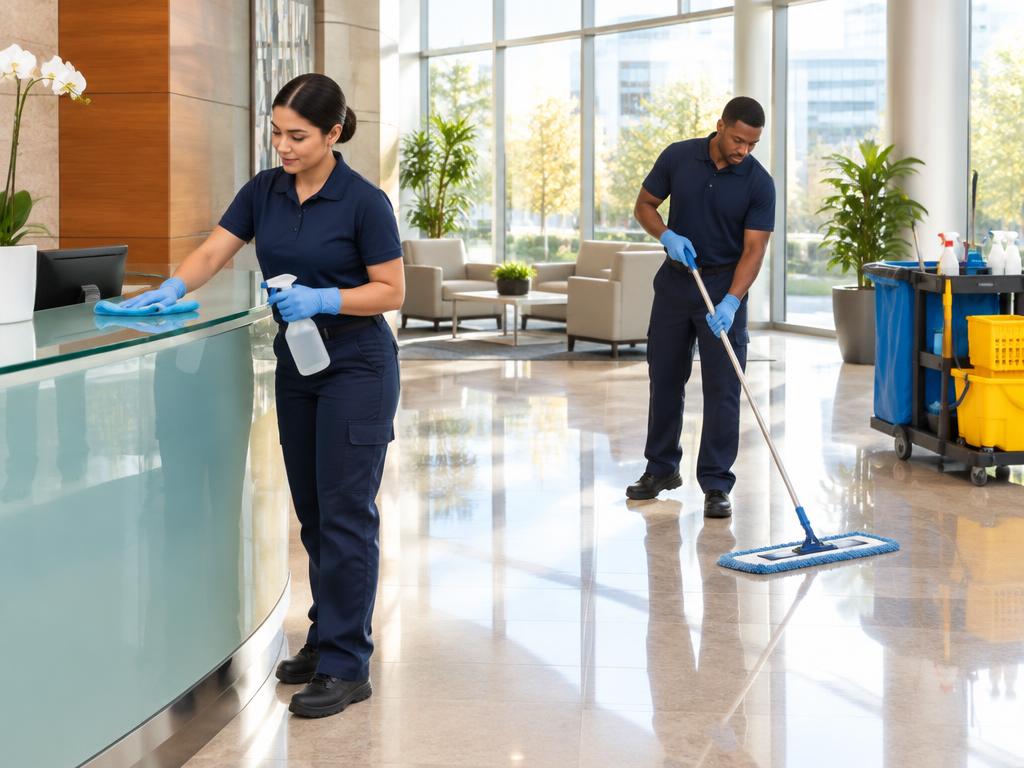 AAC Cleaning team cleaning a modern office lobby